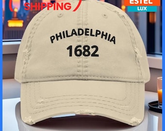 Vintage Philadelphia Cap Cotton Baseball Cap Embroidered Pattern Distressed Dad Hat Fashionable Dad Hat
