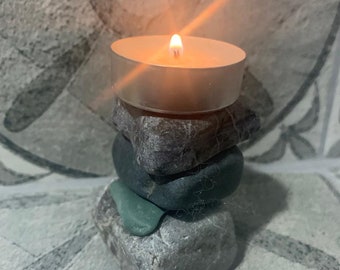 Handcrafted Stone Tea Light Holder Coastal Pebble Tea Light Holder Coastal Stone Tea Light Holder Sea Stone Tea Light Holder Gift Handmade
