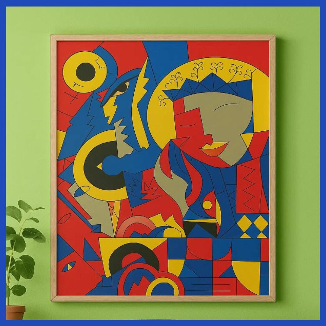 Colorful Cubist Wall Art Print – Abstract Face and Shapes – Bold Modern ...