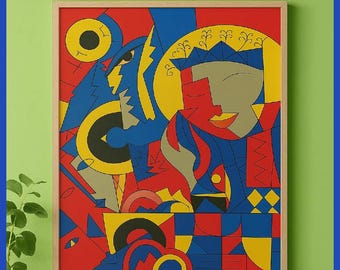 Colorful Cubist Wall Art Print – Abstract Face and Shapes – Bold Modern Poster for Home, Office, Studio or Creative Gift Decor