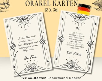 Lenormand Orakelkarten [2x36] | Kartenlegen | Marie Anne Lenormand Kombinationen Deuten | Kostenloser Spickzettel | Spiritualität
