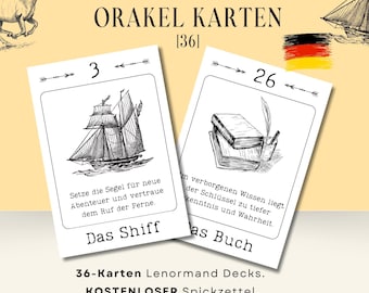 Lenormand Orakelkarten [36] | Kartenlegen | Marie Anne Lenormand Kombinationen Deuten | Kostenloser Spickzettel | Spiritualität