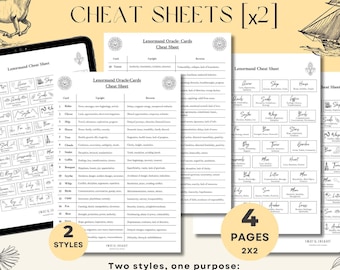 Lenormand Cheat Sheets [2x2] Upright & Reverse Meanings | Quick Reference Guide | Grimoire Pages | Cartomancy | Spirituality