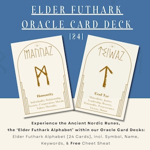 Mystic Runes Oracle Deck | 24 Sacred Symbol Cards & FREE Cheat Sheets for Divination | Elder Futhark Spiritual Guidance