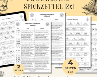 Lenormand Spickzettel [2x2] Bedeutungen und Interpretationen (Gerade + Umgedrehte Ziehungen) von Lenormand Orakelkarten | Spititualität