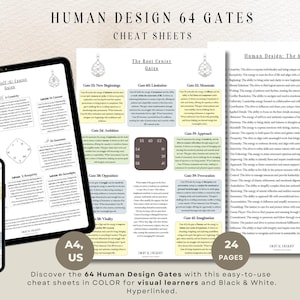 64 Tore Human Design Spickzettel | Farbcodiert, B-W | Visuelles Lernen & Druckerfreundlich | Human Design Lesen | PDF