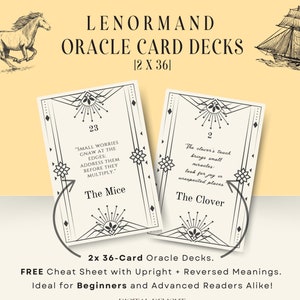 Lenormand-orakeldeck (36 kaarten) | 2 lettertypestijlen | Digitale download met gratis spiekbriefje rechtop en omgekeerd | Cartomancy