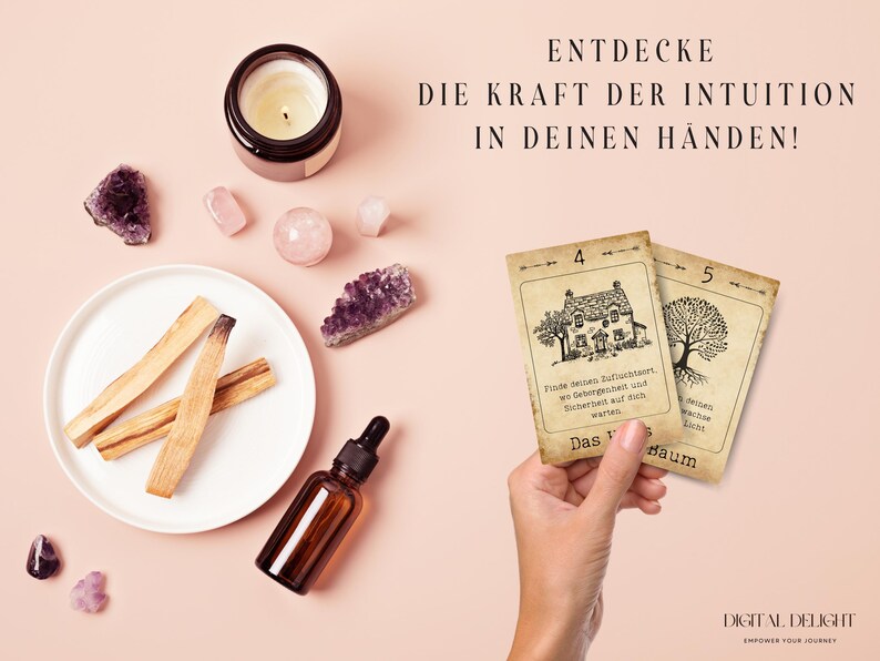 Entdecke die Kraft der Lenormand-Orakel-Karten in deinen Händen. Klassisches Vintage-Design mit Botschaften für Schutz, Wachstum und Harmonie.