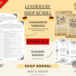 Lenormand Shop Bündel DEUTSCH: Buch Der Kombinationen [1260 Interpretationen] + 2x Lenormand Karten Decks (je 36 Karten)