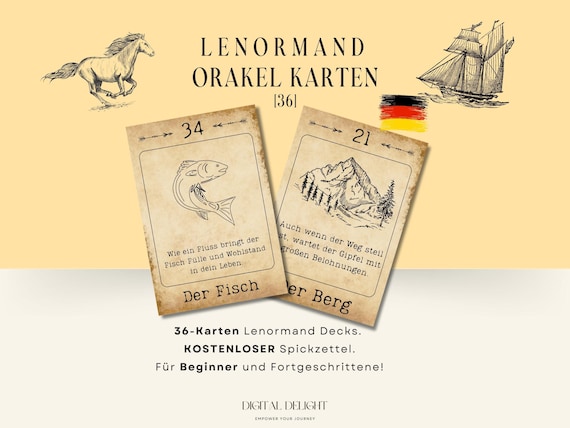 Lenormand Orakelkarten [36] | Kartenlegen | Marie Anne Lenormand Kombinationen Deuten | Kostenloser Spickzettel | Spiritualität