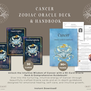 Baralho de cartas do Zodíaco Câncer [30] e guia | Cartas do Oráculo para cura emocional e sabedoria intuitiva