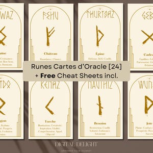 Runy Anciennes Cartes d'Oracle | Aide-mémoire GRATUI | 24 Cartes de Symboles Sacrés Elder Futhark | | Wróżenie, duch przewodnictwa