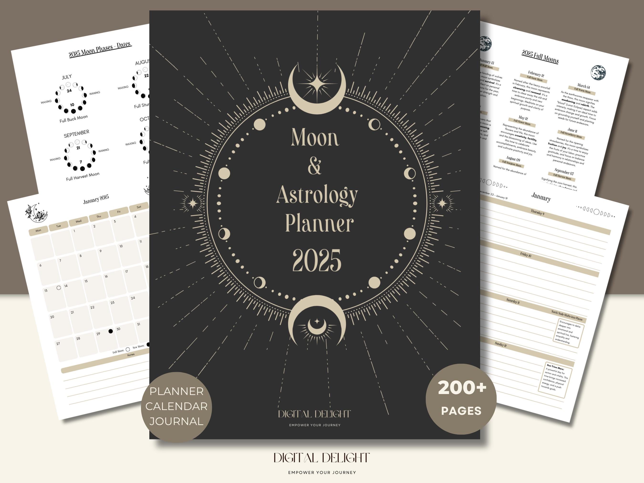 XXL 2025 Mond & Astrologie Kalender, Hexenplaner | Mondkalender | Grimoire Journal | Mondzauber | Vollmondrituale | Planer zum Ausdrucken