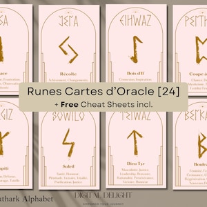 Runes Anciennes Cartes d'Oracle | Aide-mémoire GRATUITS | 24 Heiligen Symbolen Futhark | | Weissagung, Guidage Spirituel