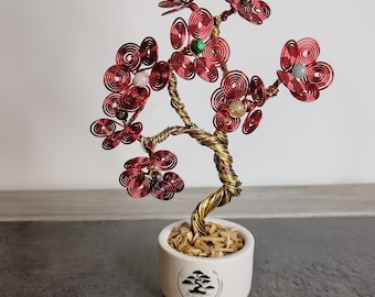 Árbol de alambre de aluminio, camino de la vida, piedra natural, bonsái, árbol de alambre, regalo único, regalo personalizado
