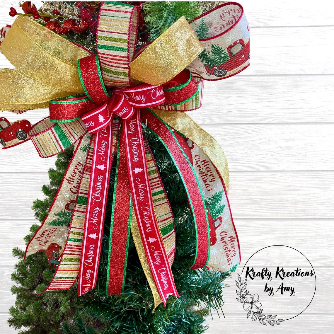 Red Truck Christmas Tree Topper, Elegant Tree Topper, Designer Ribbon ...