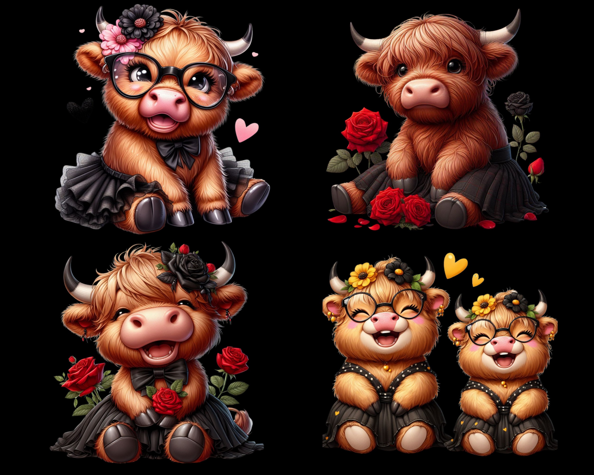 50 Funny and Cute Highland Cow Clipart PNG - Animal Clip Art- Printable ...