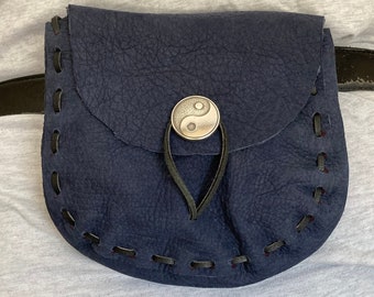 Pouch:  Soft Navy Blue Leather Medieval Style Pouch (yin-yang closure)