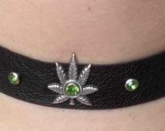 choker for women bohemian choker leaf choker Leather necklace wrap choker, marijuana leaf boho leather choker leather choker