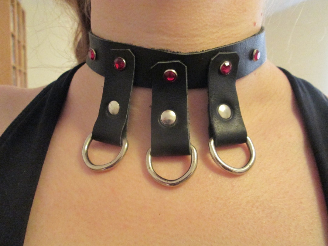 Decorative D Ring Choker W/ Red Gemstones custom Sized Etsy
