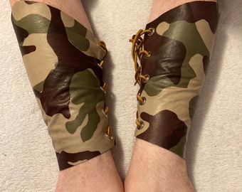 Large - Very Soft Pair Camouflage Patterned Lambskin Leather Bracers (sold with lacing)