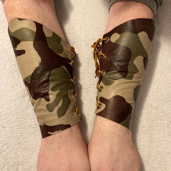 Large - Very Soft Pair Camouflage Patterned Lambskin Leather Bracers (sold with lacing)