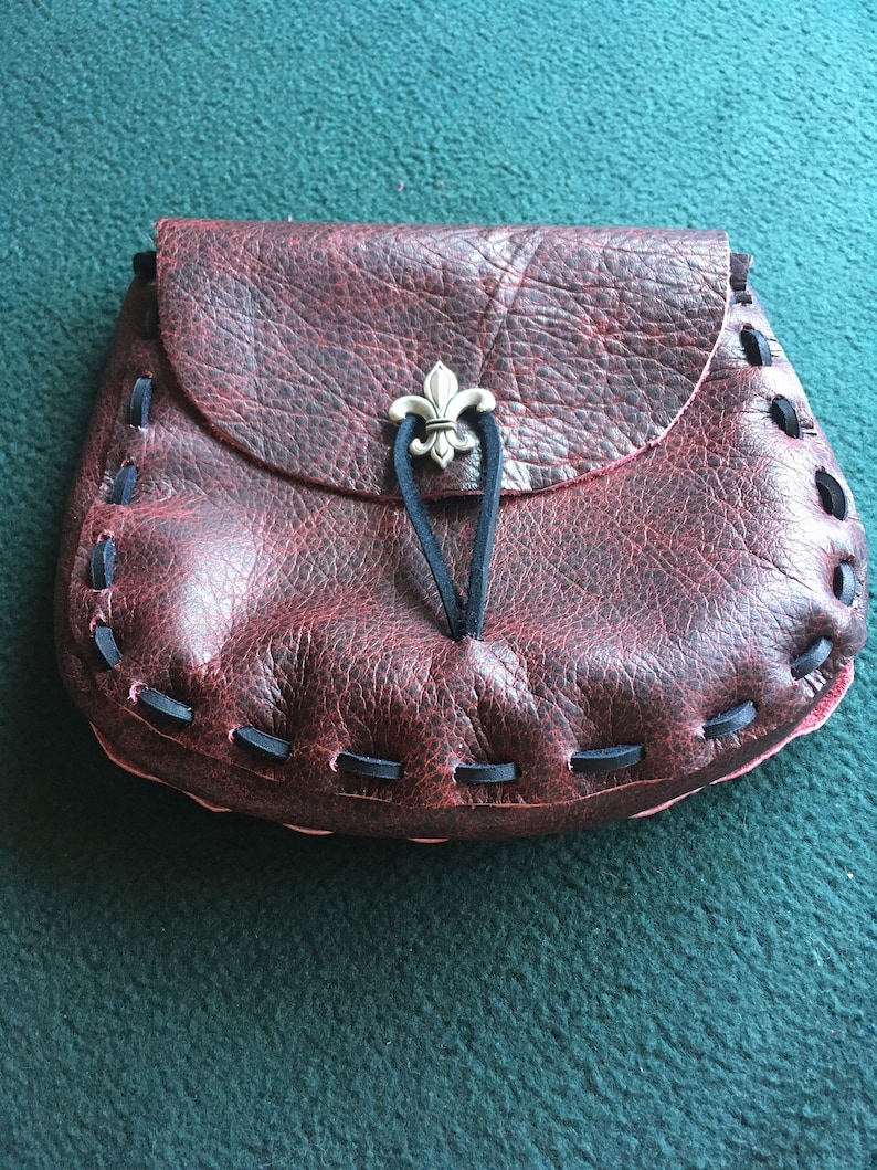 Marbleised Black and Burgundy Leather Medieval Style Pouch