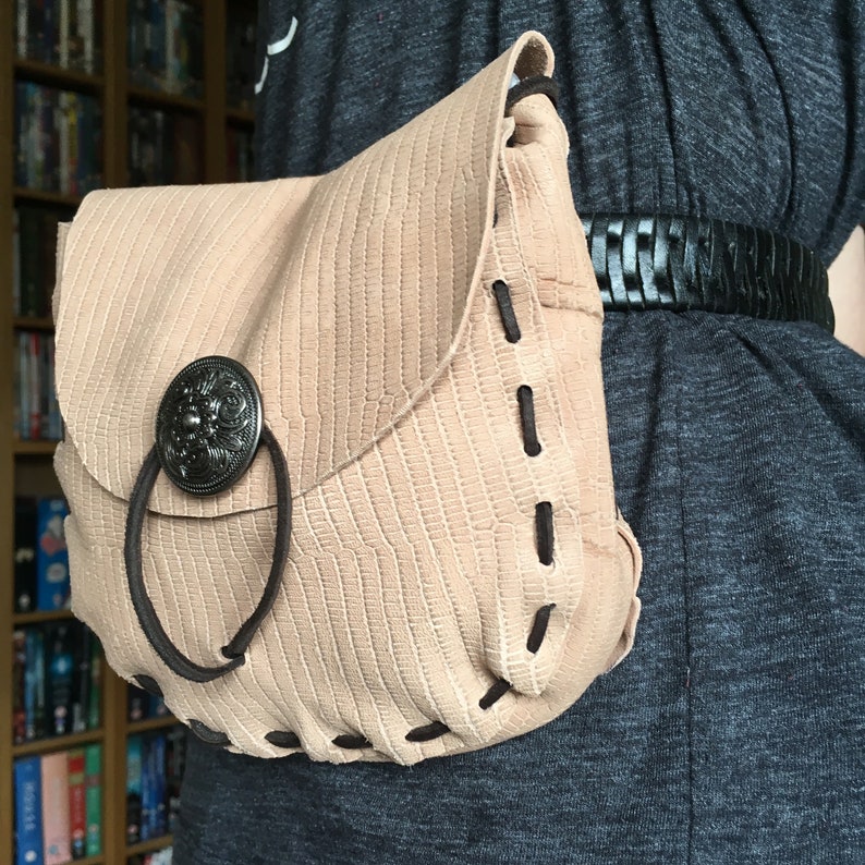 Leather Medieval Style Pouch Tan Sandy Brown coloured textured