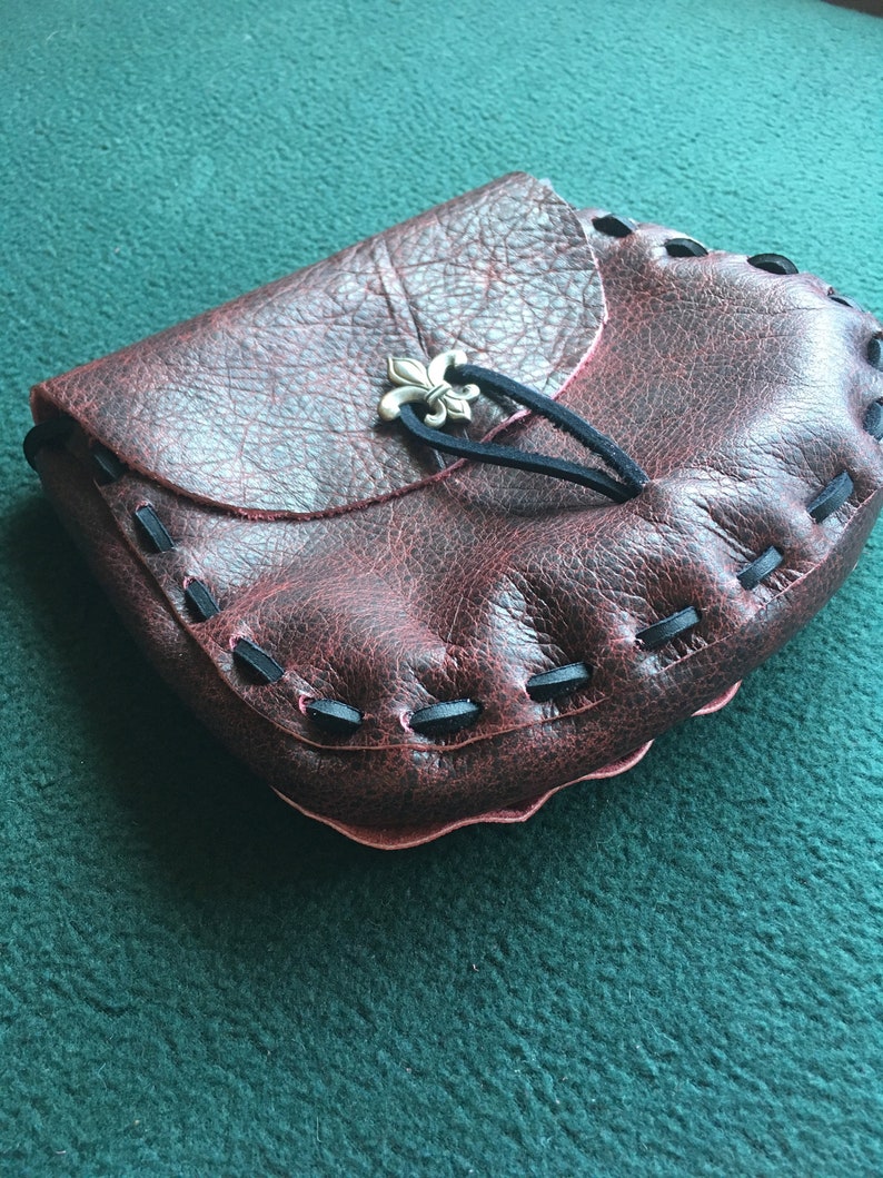 Marbleised Black and Burgundy Leather Medieval Style Pouch