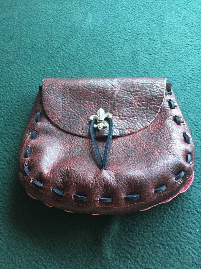 Marbleised Black and Burgundy Leather Medieval Style Pouch