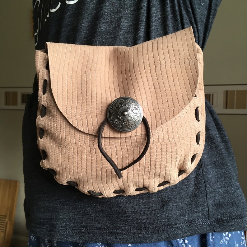 Leather Medieval Style Pouch Tan Sandy Brown coloured textured