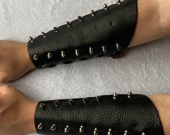 Black Leather Spiked Bracers (Large Pair) (sold with lacing)