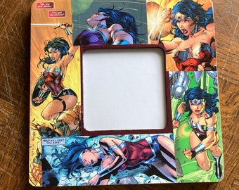 Wonder Woman (Diana Prince) inspired Comic Themed Square Decoupage Picture Frame (3.7"X3.7")