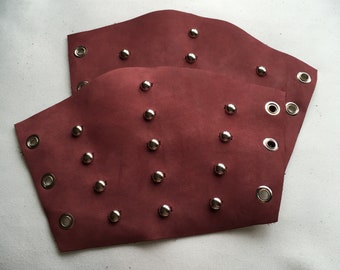 Mauve / Burgundy Coloured Leather Bracers with Studs / Spots - Sm Pair (sold with lacing)
