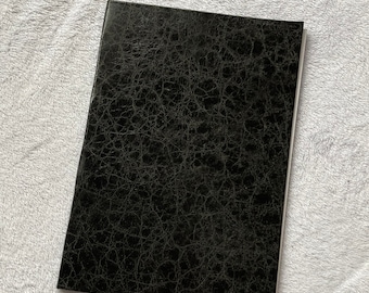 A4:  Softcover Shiny Patterned Black Coloured embossed Italian genuine Lambskin leather bound A4 sized unlined notebook