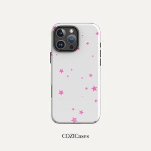 Scattered Stars Phone Case | Pink and Grey Star iPhone Case | Suitable for iPhone 11 12 13 14 15 16 Pro Max | Y2K Night Sky Phone Case