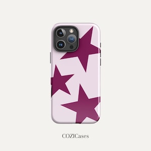 Star Phone Case | Large Star iPhone Case | Vintage Stars Phone Cover | Retro Girly Pink Phone Case For iPhone 11 12 13 14 15 16 Pro Max Mini