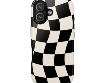 Black Checkered Phone Case, Trendy Checkerboard iPhone & Samsung Cover