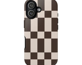 Checkerboard Brown Phone Case, Brown and Cream Checkered Cover, Minimalist Retro Case for iPhone 17 16 15 14 13, Samsung S25 S24 S23, Pixel