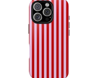 Telefoonhoesje roze en rood gestreept, klassiek en minimalistisch, voor iPhone 17 16 15 14, S25 S24