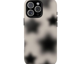 Capa para celular com estrelas desfocadas em preto e creme, design minimalista estrelado, capa moderna para iPhone 16 15 14 13, Samsung Galaxy S25 S24, Google Pixel 9