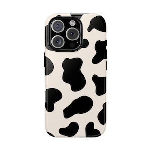 Coque pour portable IMPRIMÉ VACHE | Motif vache moderne crème et noir, pour iPhone 16, 16e, 15, 14, 13, 12, 11 | Samsung Galaxy | Pixel de Google