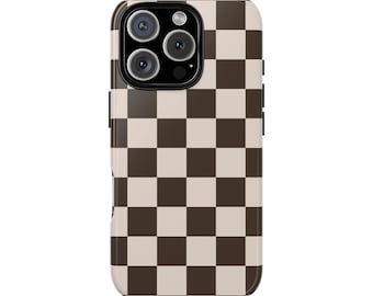 Brown & Cream Checkerboard Phone Case, Check Pattern Cover for iPhone 16 15 14 13, Samsung Galaxy S25 S24, Google Pixel 9 8 7