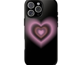 Pink and Black Heart Phone Case, Tough Phone Cover, iPhone 16 15 14 13 12 Pro Max Mini, S25 S24 S23, Y2K Cute Trendy Girly, Google Pixel