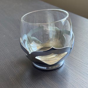 Art Deco Farber Bros by Krome Kraft  Vintage Glassware Clear Cambridge Glass Tumbler Water Glass Stemless Wine Glass with Chrome Insert