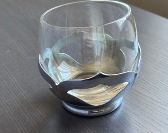 Art Deco Farber Bros Krome Kraft Cambridge Glass Tumbler with Chrome Insert