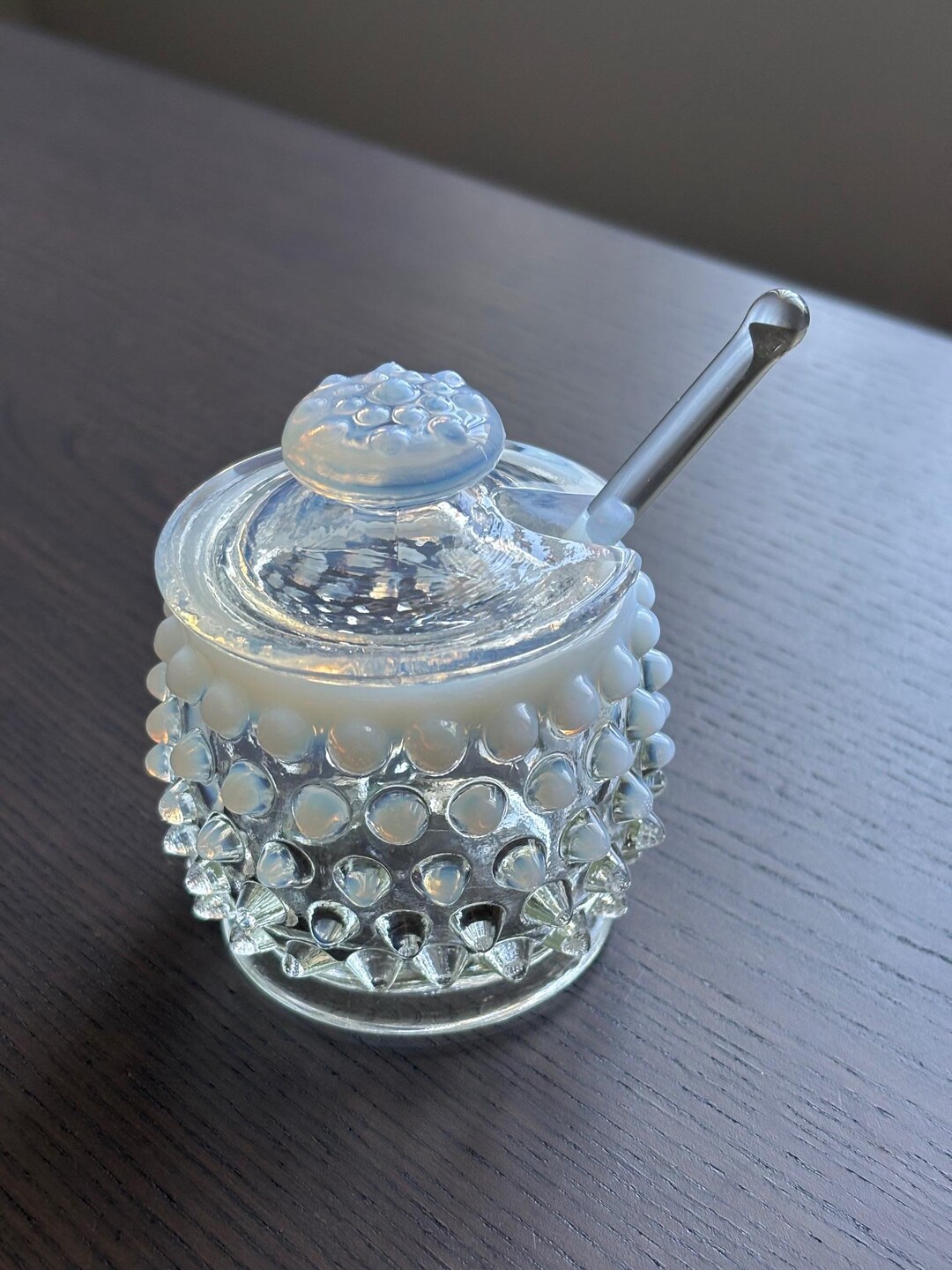 Fenton French Vintage Hobnail Opalescent Mustard Jar With Lid and Spoon ...