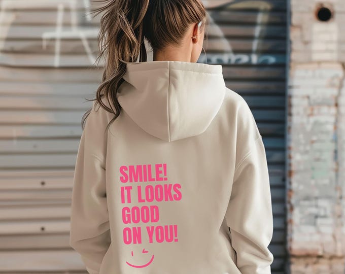 Featured listing image: Statement hoodie smile!, good vibes sweater, mindful street fashion