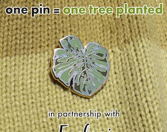 Monstera - Enamel Brooch - Hand-painted - Plant a tree!