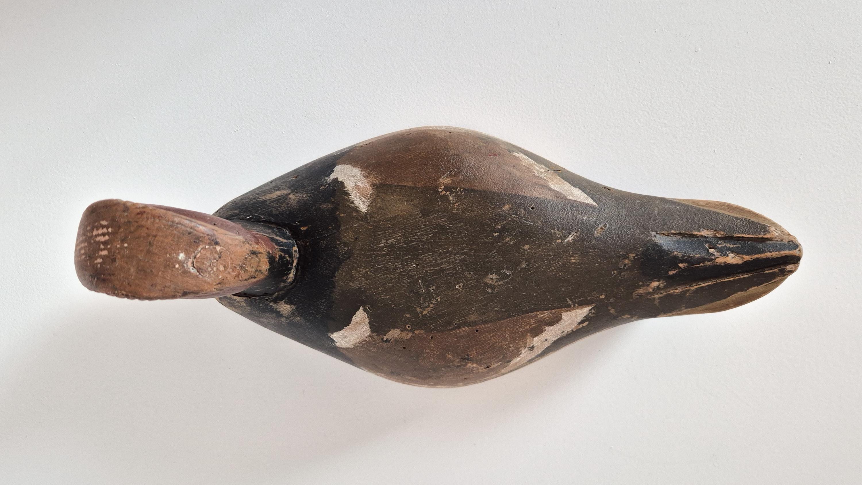 Leurre de canard en bois sculpté à la main vintage : décoration d'art populaire primitif - France